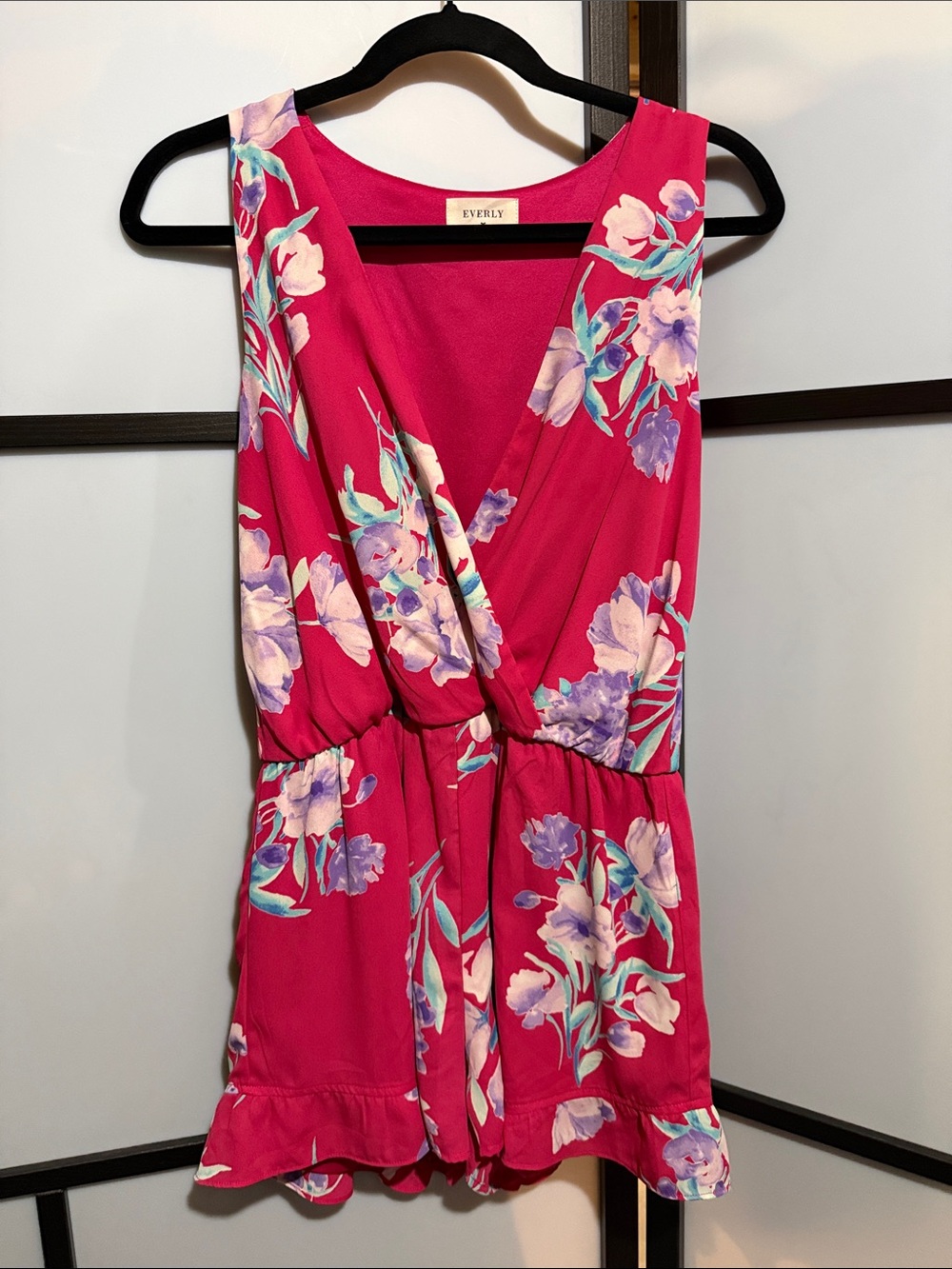 Everly Fuchsia Floral Sleeveless Wrap-Style Romper